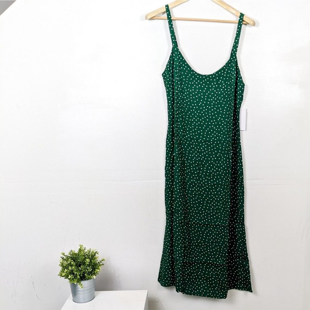 REFORMATION Avalond Slip Dress NWT Rosemary Green Dot Size 10